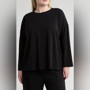 NWT Eileen Fisher Black Organic Cotton Crew Neck Boxy Top XL Minimalist Comfy